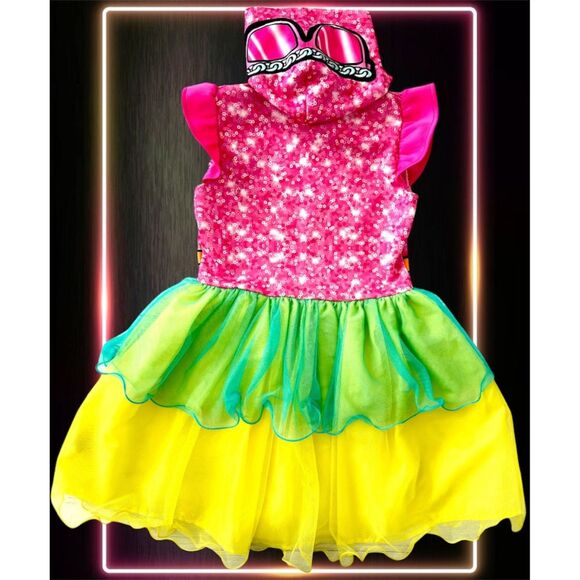 LOL Surprise Girls Hooded Dress, Size 7/8, Pink Green Yellow, Sequin - Picture 3 of 3